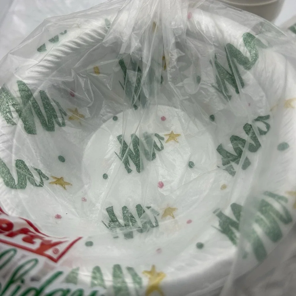 Vintage Hefty Styrofoam Christmas plates bowls plastic cups Lot. Christmas Trees
